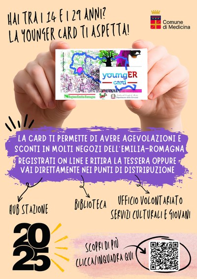 Ripartenza YoungERcard a Medicina (BO): agevolazioni per ragazze e ragazzi dai 14 ai 29 anni